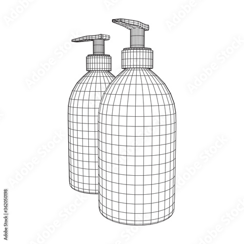 Hand sanitizer alcohol bottle for hygiene. Disinfection concept. Wireframe low poly mesh vector illustration.