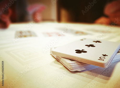 The bridge cards play. Artistic look in vintage vivid colours. Game, competition.