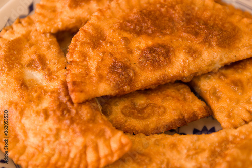 Homemade Fried Cheburek Pies. Top view.