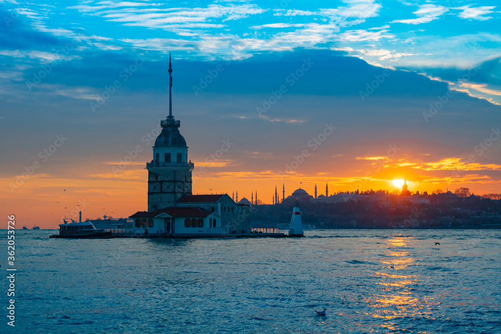 Maiden's Tower at sunset in Istanbul