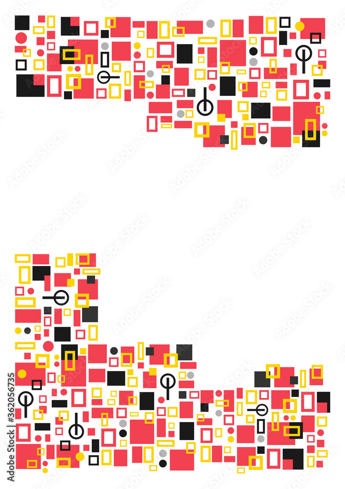 Abstract geometric fream on white background with copy space. Dynamic geometric shapes compositions. Flat and clean style. Applicable for any graphic works.