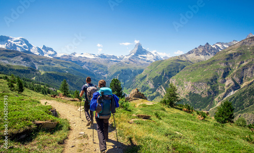 Encouraged tourists going to Matterhorn