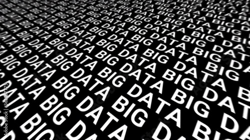 looped digital animation with Big Data words running in rows on black, kinetic type composition