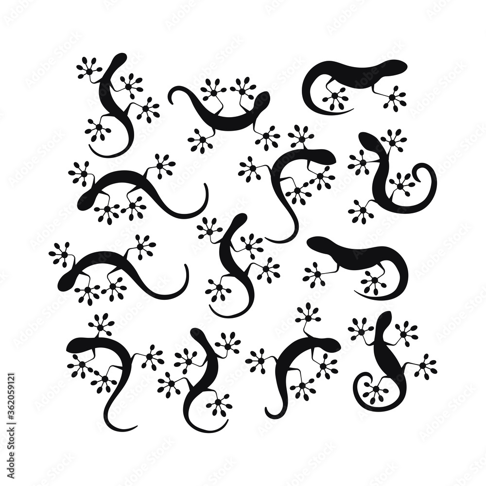 Lizard climbing balck silhouette icon set isolated on white background. Monochrome raeptile tattoo collection. Lizard gecko or salamander logo flat simple design vector illustration. Lizard climbing balck silhouette icon set isolated on white background. Monochrome raeptile tattoo collection. Lizard gecko or salamander logo flat simple design vector illustration.