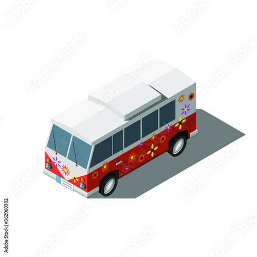 Isometric 3D Hippie Van Car Vehicle 
 Vector Design Style