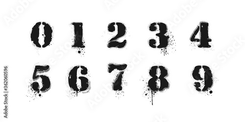 Vector graffiti numbers on white. Lettering sprayed with leak in black over white. Design street art.