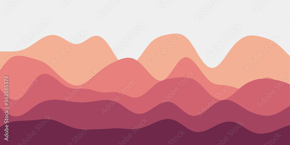 Abstract yellow pink hills background. Colorful waves charming vector illustration.