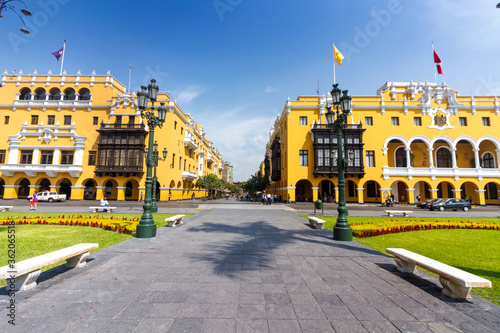 LIMA, PERU: Panoramic View of the buildings in the main square of the city © Jersson Tello