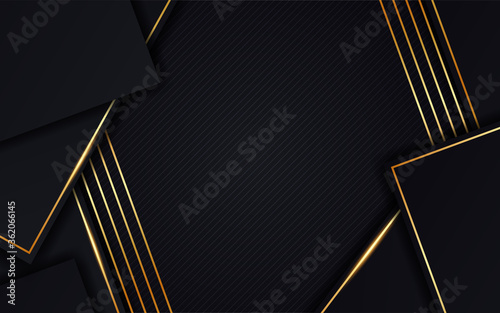 Modern luxury dark overlapping background with golden stripes suitable for backdrop or elegant business theme design