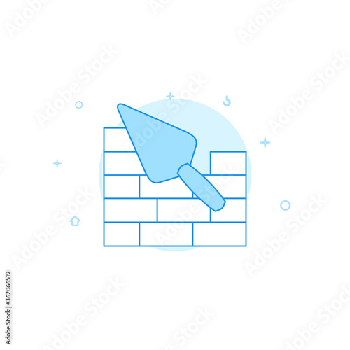 Trowel and brickwork flat vector icon. Filled line style. Blue monochrome design. Editable stroke