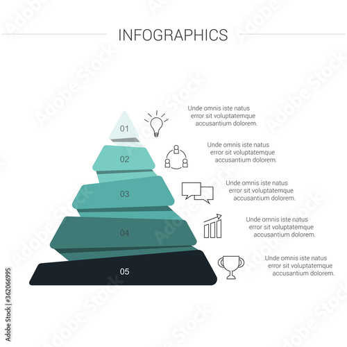 Pyramid Infographics. Funnel Pyramid with 5 charts
