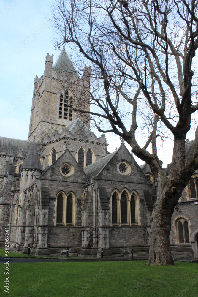 Christ Church Cathedral, also known as The Cathedral of the Holy Trinity, in Dublin, Ireland, during the winter. 