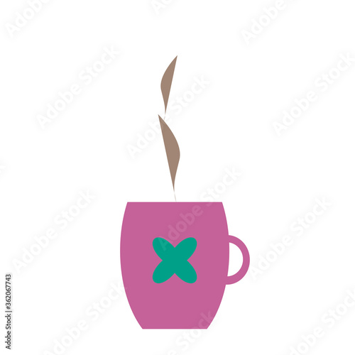 Cute tea time card. Cup with floral design elements. Menu for restaurant, cafe, bar, tea-house. Vector illustration isolated on white background.