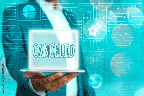 Text sign showing Canceled. Business photo showcasing to decide not to conduct or perform something planned or expected System administrator control, gear configuration settings tools concept photo