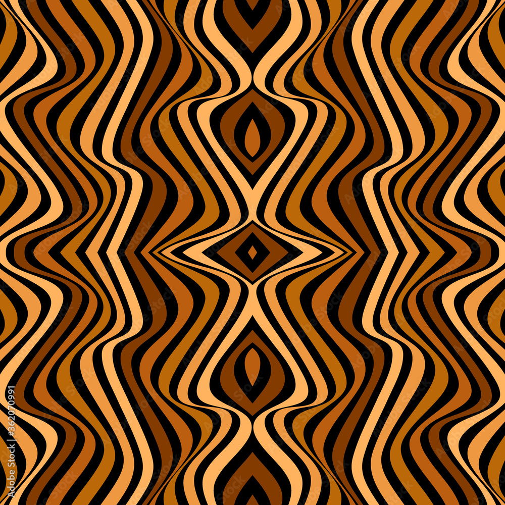 Abstract brown seamless pattern with stripes in op art style. Modern concepts for your design.