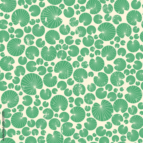 Water lily leaves seamless vector pattern. Grunge retro style. Minimalistic flat cartoon illustration.
