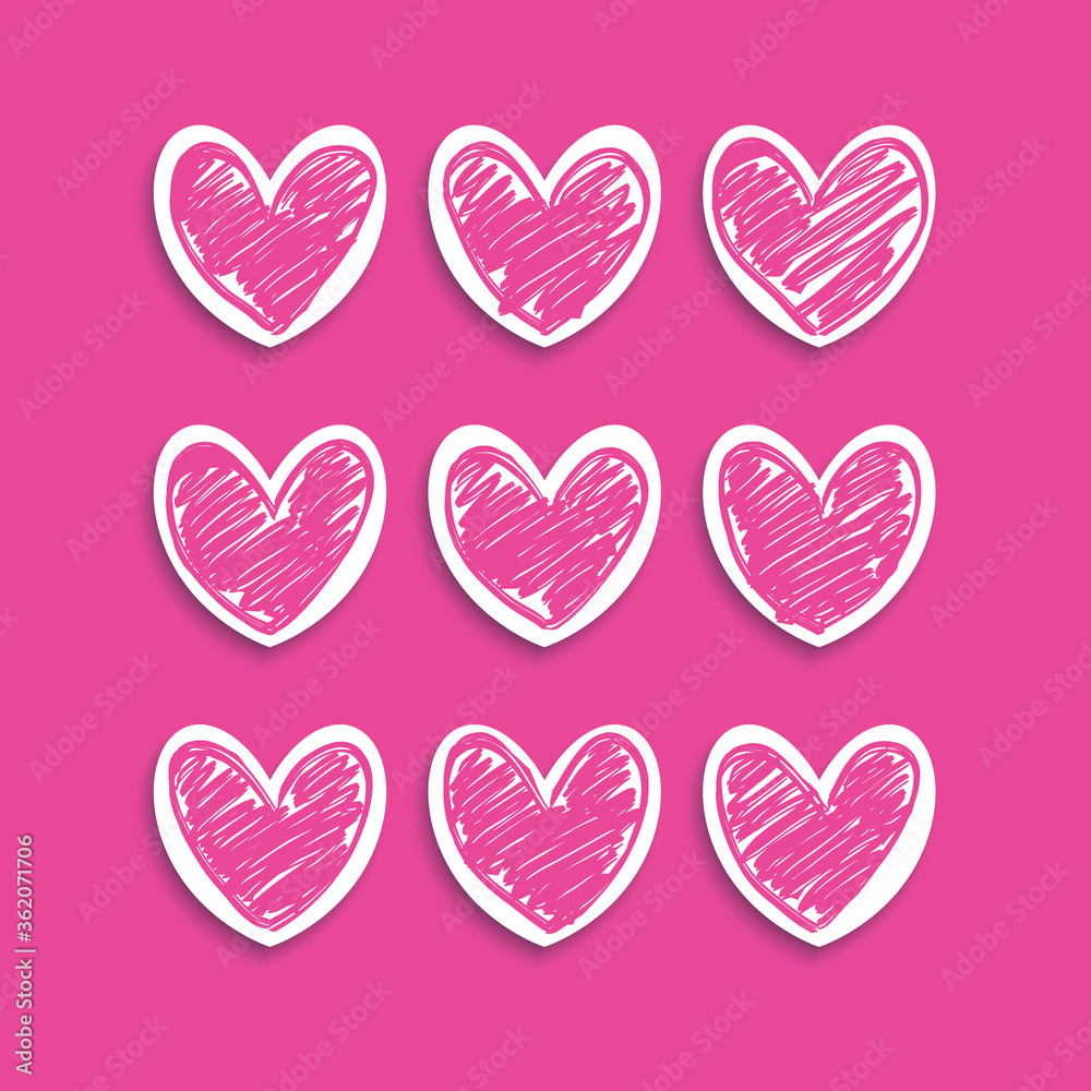 Pink romantic background with volume hearts and hand drawn elements.
Pink romantic background with volume hearts and hand drawn elements.