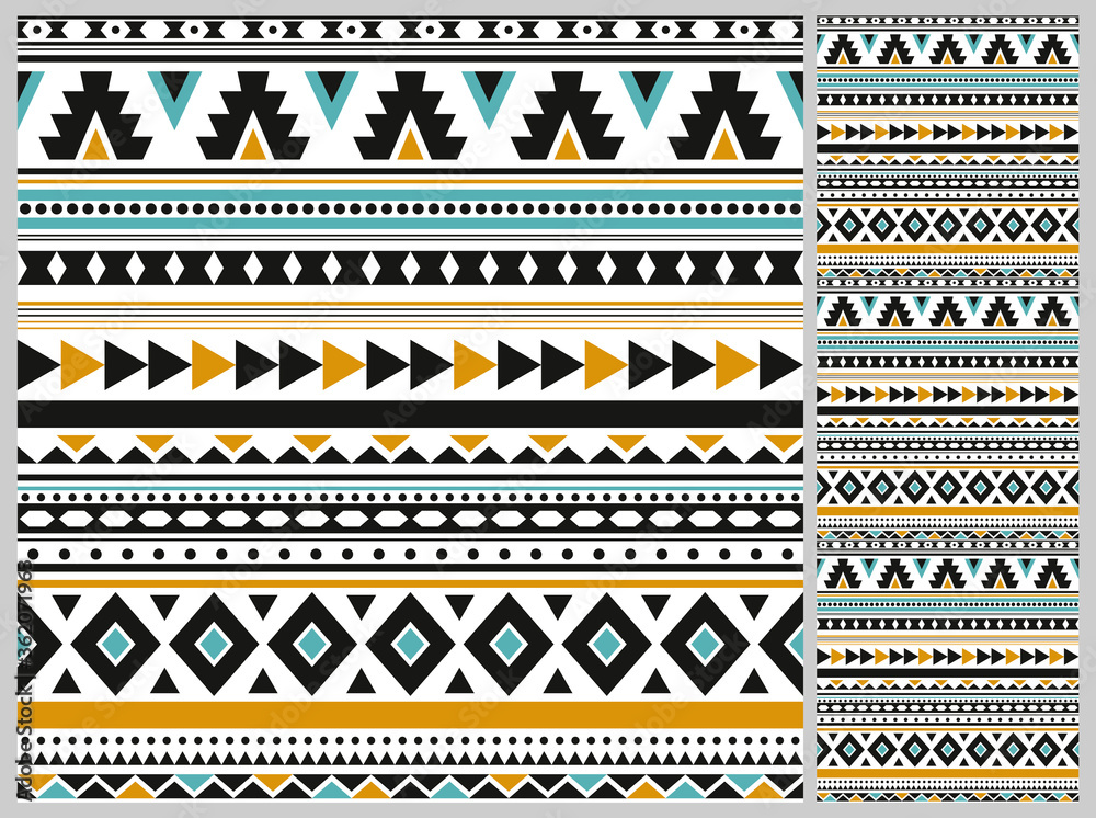 Pattern with geometrical ornaments in bright happy colors. Seamless vector background.