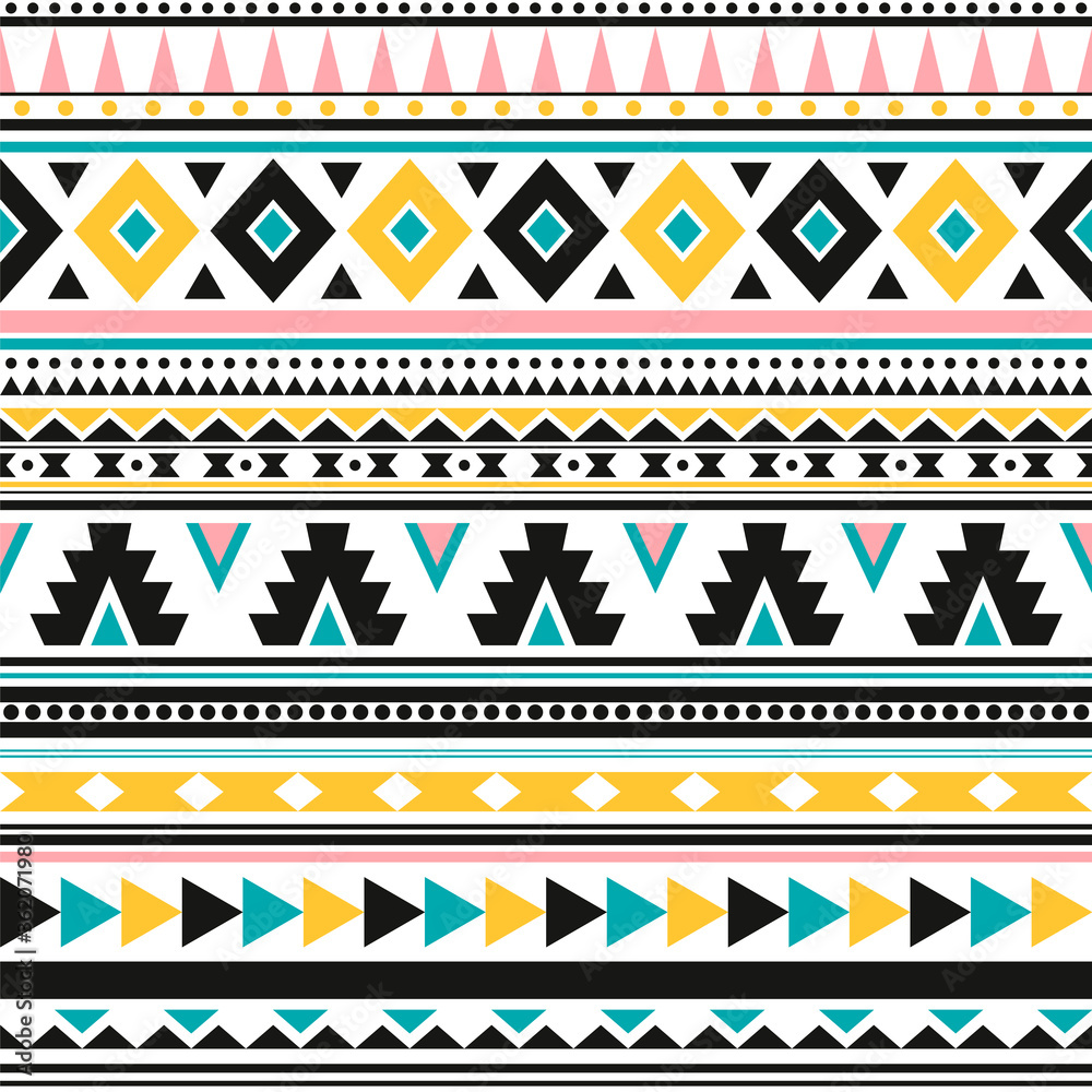 Fototapeta Pattern with geometrical ornaments in bright modern colors. Seamless vector background.