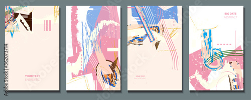 Elegant natural pastel muted pale calm tones card templates set. Collection of romantic invitations with color abstraction background line color