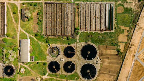 Water treatment facility at an industrial plant. Aerial view. Ukraine 2020