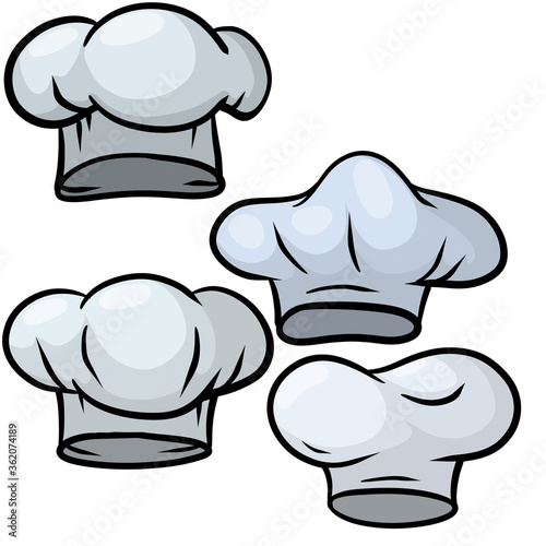 Chef hat. Set of Cook white Clothes. Element of the restaurant and cafe logo. Cartoon drawn illustration