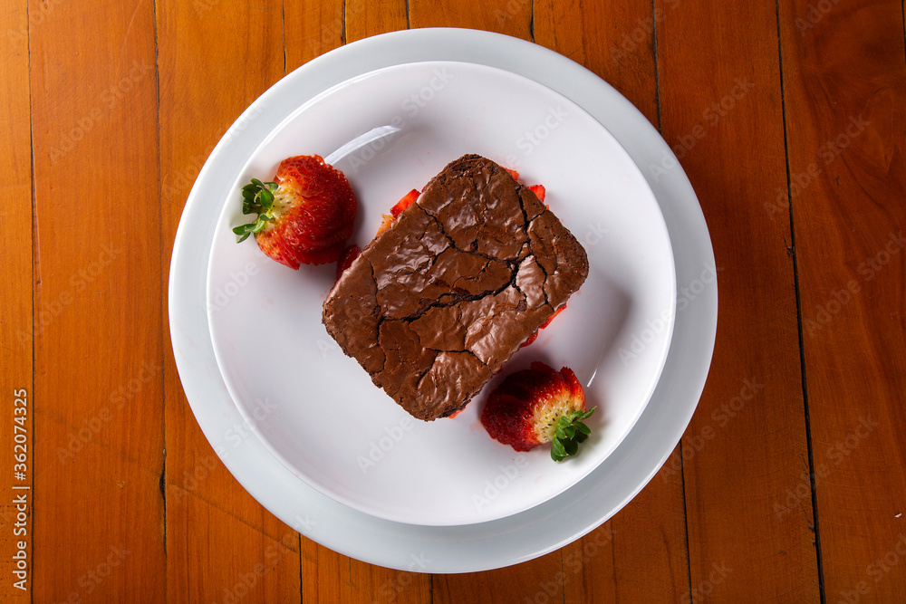 Homemade chocolate brownies with strawberry Homemade chocolate brownies with strawberry