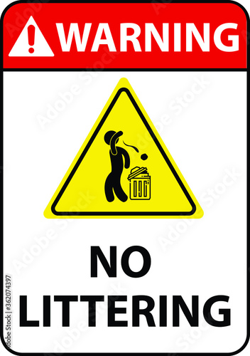 NO LITTERING DUMPING OR TRASH BANNED PROHIBITED NOTICE WARNING SIGN USE BINS
VECTOR ILLUSTRATION