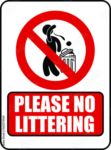 NO LITTERING DUMPING OR TRASH BANNED PROHIBITED NOTICE WARNING SIGN USE BINS
VECTOR ILLUSTRATION