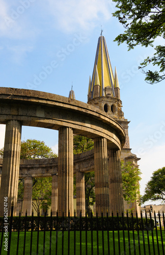 Rotonda de los Jalisciences Ilustres and Cathedral in historic center in Guadalajara, Jalisco, Mexico photo