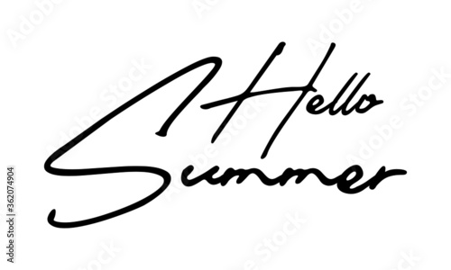 Hello Summer Handwritten Font Calligraphy Black Color Text 
on White Background photo
