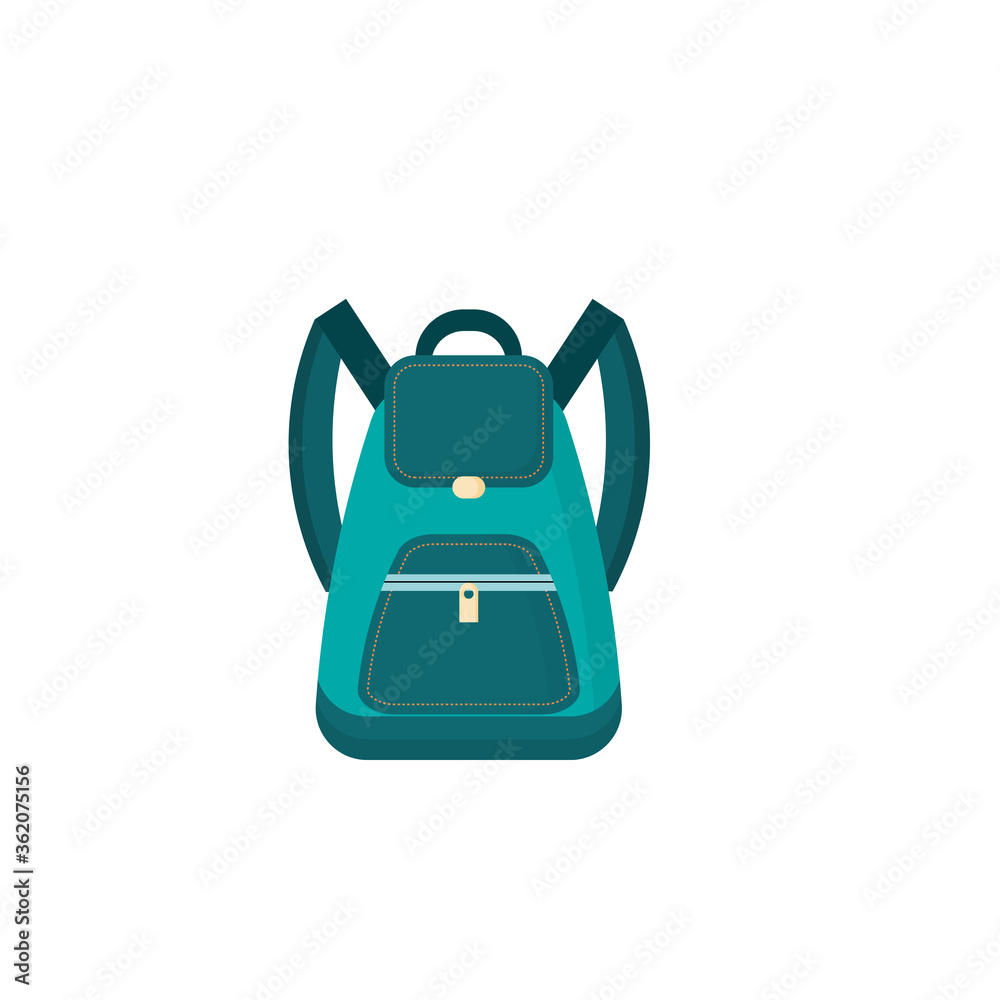 School backpack, isolated on white background. Concept of education, learning, studying, back to school. Vector flat illustration. School backpack, isolated on white background. Concept of education, learning, studying, back to school. Vector flat illustration.