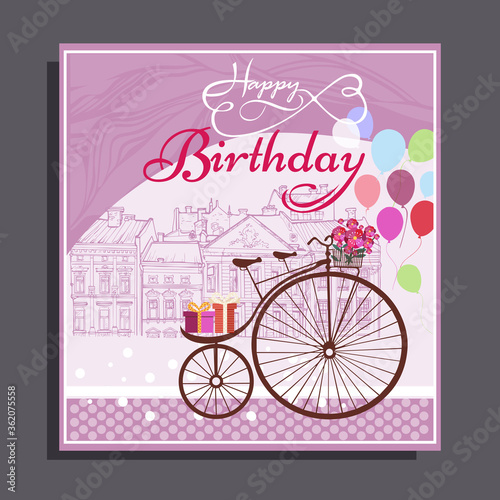 Congratulation Happy Birthday card with bicycle