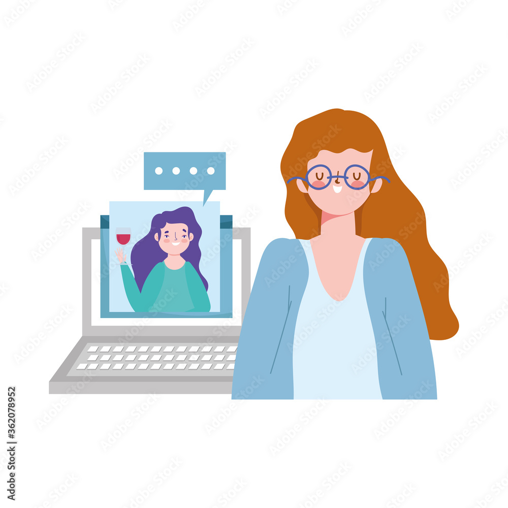 online party, birthday or meeting friends, women celebration event distance with laptop online party, birthday or meeting friends, women celebration event distance with laptop