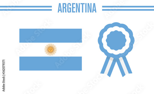 Argentinian cockade ribbon and flag. National symbols of Argentina country.