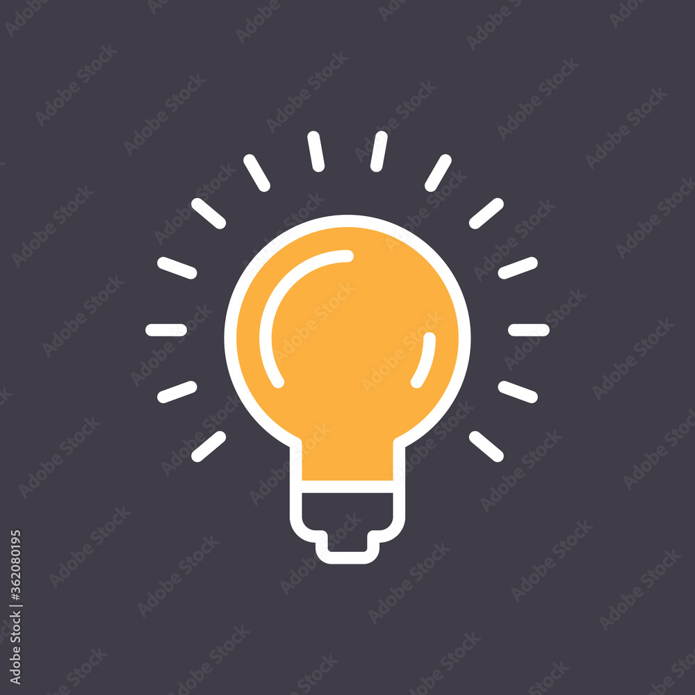 Idea icon, shinning light bulb. Electric lamp linear pictogram. Bright solution symbol. Idea icon, shinning light bulb. Electric lamp linear pictogram. Bright solution symbol.