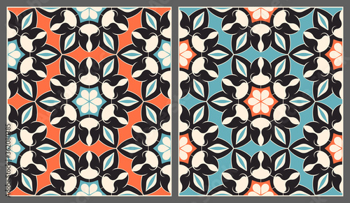 Twin Tiles With Beautifully Detailed Arabesque Floral Motifs