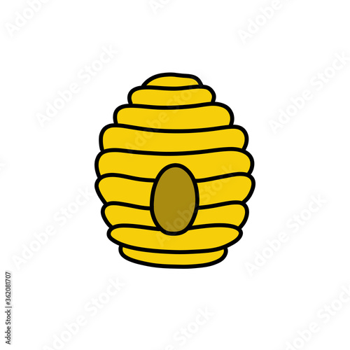 bee hive doodle icon, vector color illustration