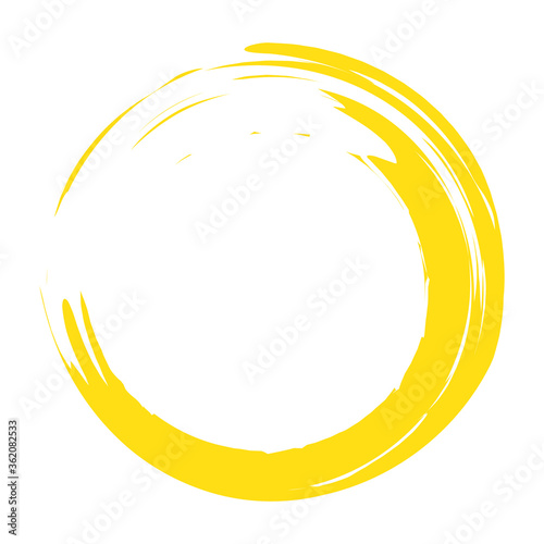 Circle brush stroke vector isolated on white background.Yellow enso zen circle brush stroke.For round stamp, seal, ink and paintbrush design template.Grunge hand drawn circle shape,vector illustration