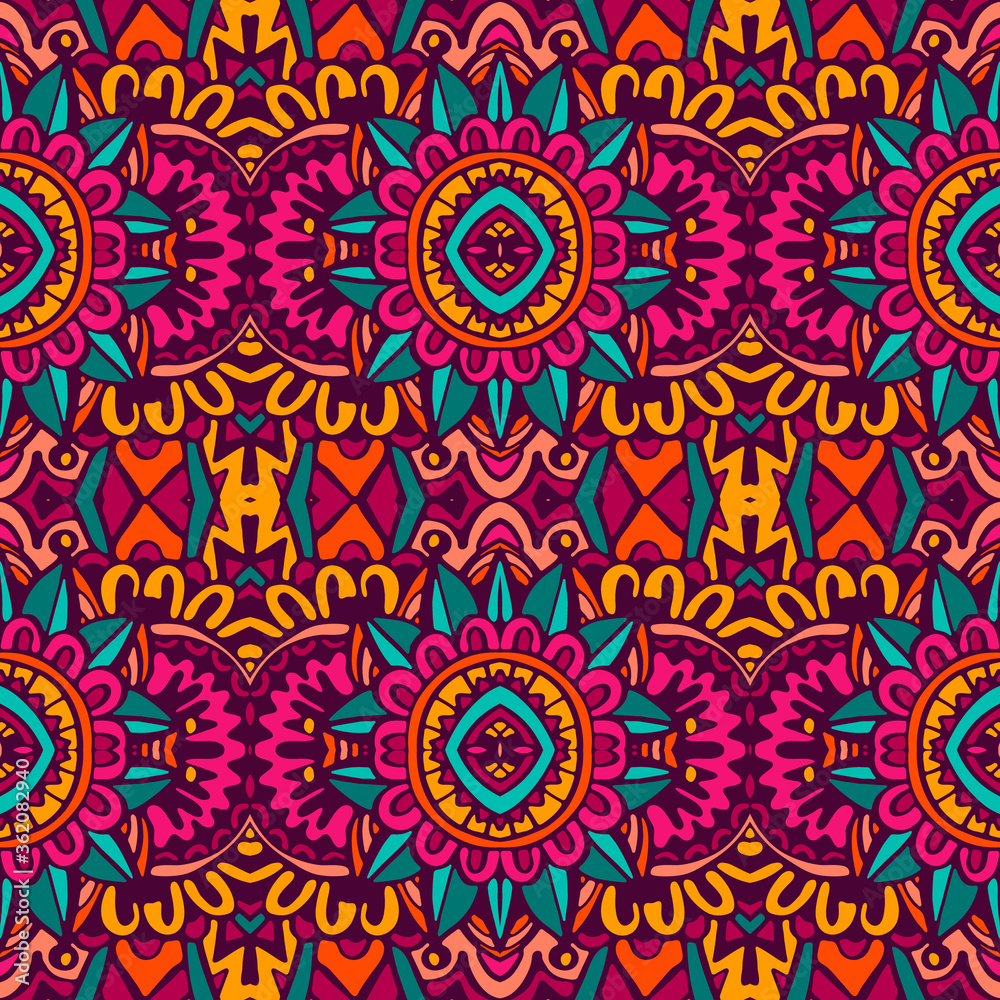 Floral ethnic tribal festive pattern for fabric. Abstract geometric colorful seamless pattern ornamental. Mexican design