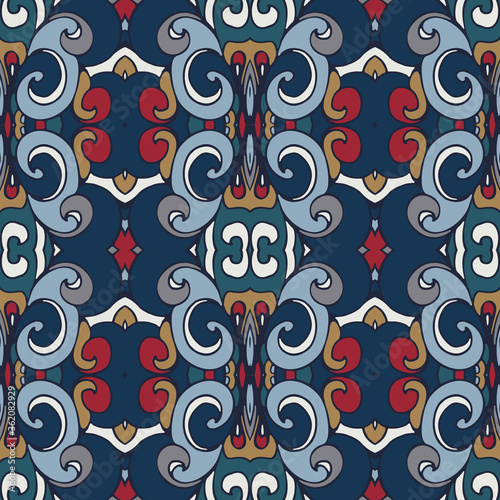 Tribal vintage abstract geometric seamless pattern ornamental. Boho embroidery textile design