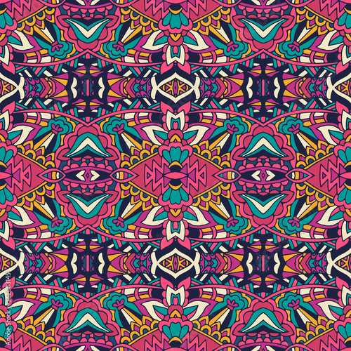 Vector seamless pattern african art batik ikat.Pink Tribal Ethnic Festive Abstract Floral Vector Pattern