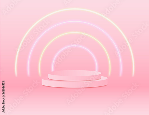 pink pastel 3d cylinder podium minimal studio neon background. Abstract 3d geometric