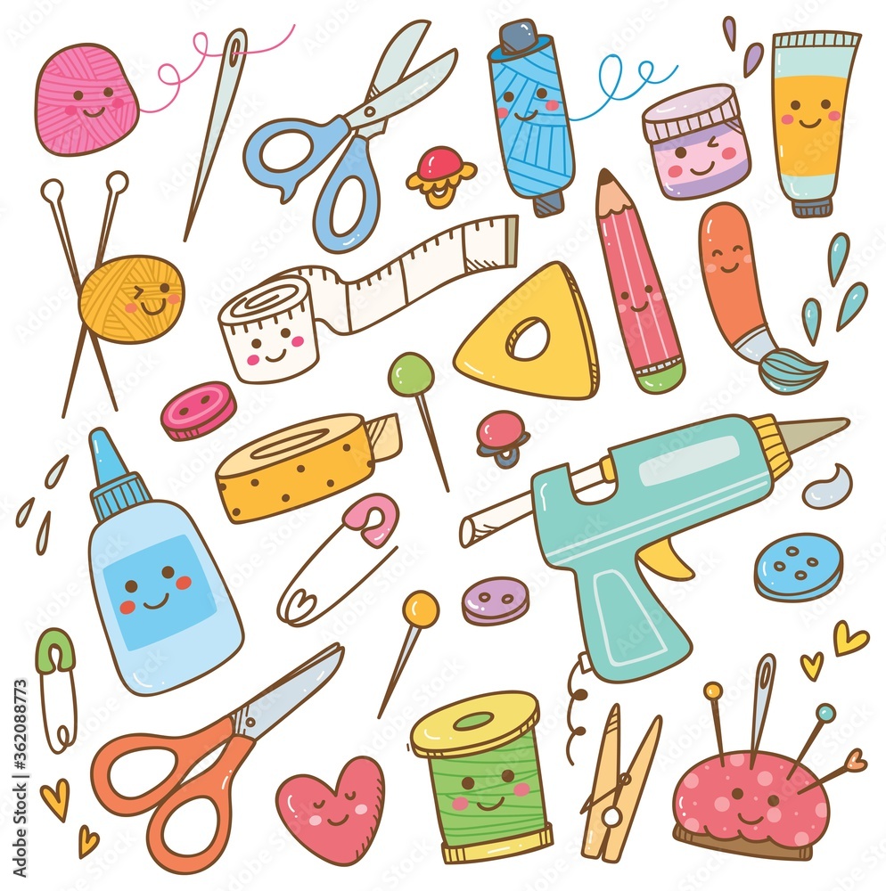 Art and craft supplies doodle, DIY tools set Art and craft supplies doodle, DIY tools set