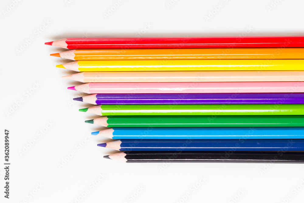 Isolated colored pencil on white background. Top view Isolated colored pencil on white background. Top view