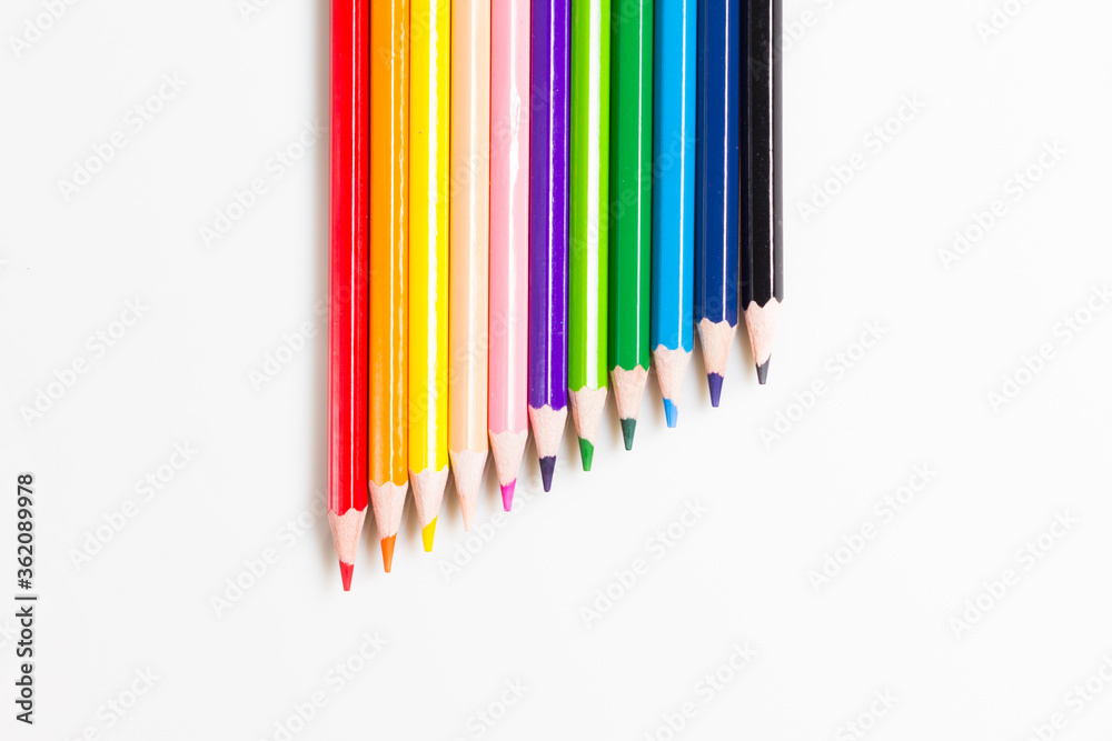Isolated colored pencil on white background. Top view Isolated colored pencil on white background. Top view