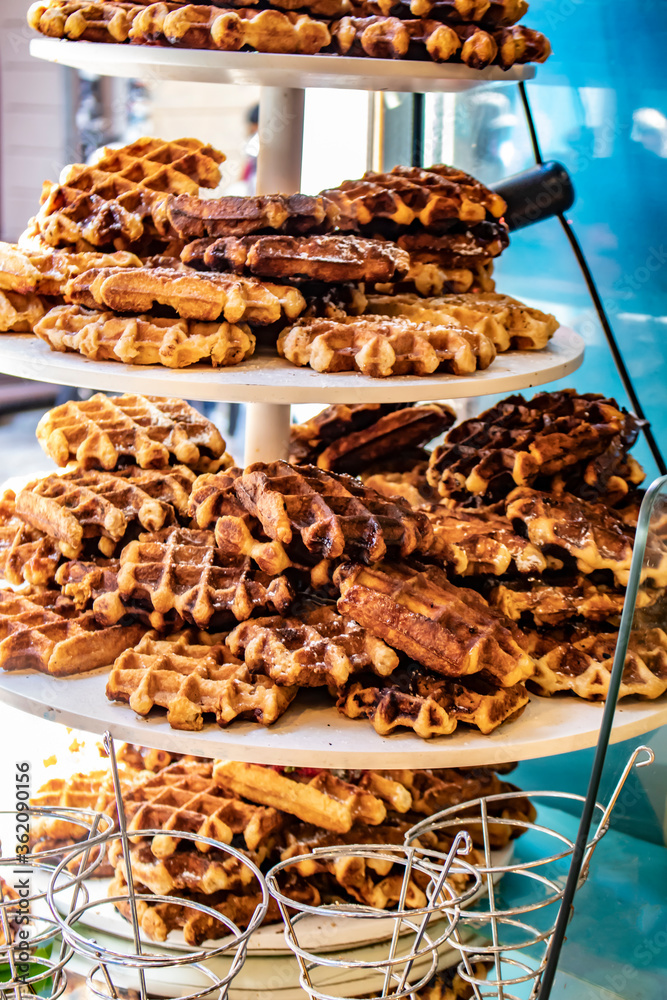 Platters of Homemade Waffles for Sale at a Bakery in the Gamla Stan Neighborhood of Stockholm