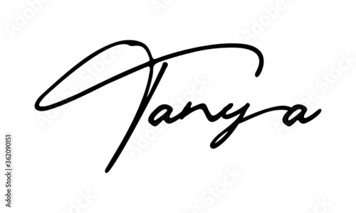 Tanya-Women name Handwritten Font Calligraphy Black Color Text 
on White Background
