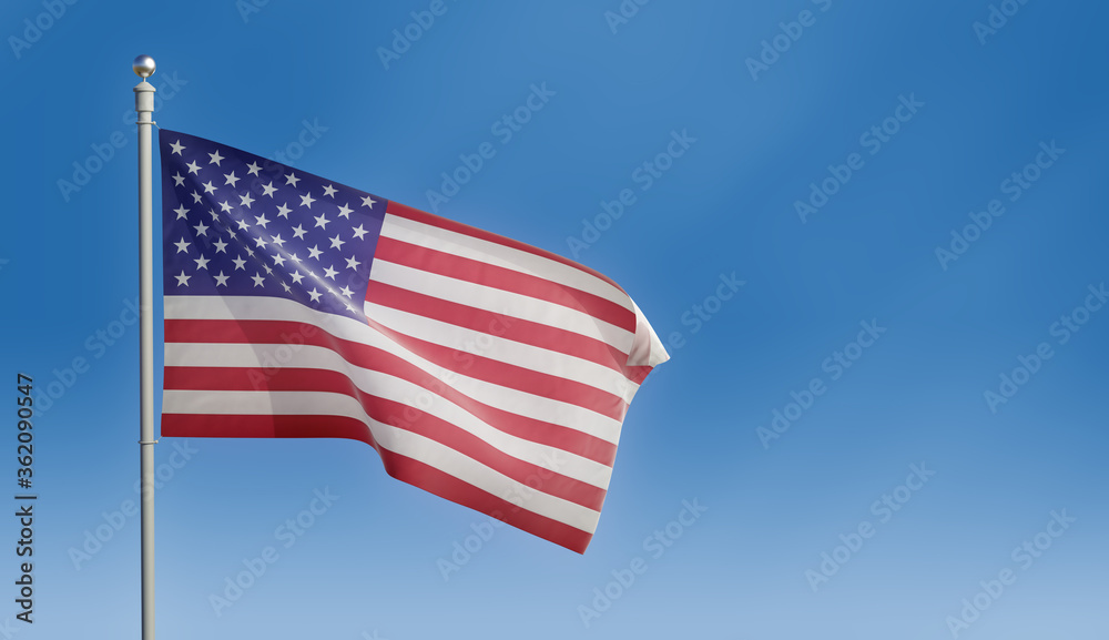 3D Illustration of USA American Flag Waving in the Wind, Highly Detailed with Seam Marks and Textures, With Space for Text