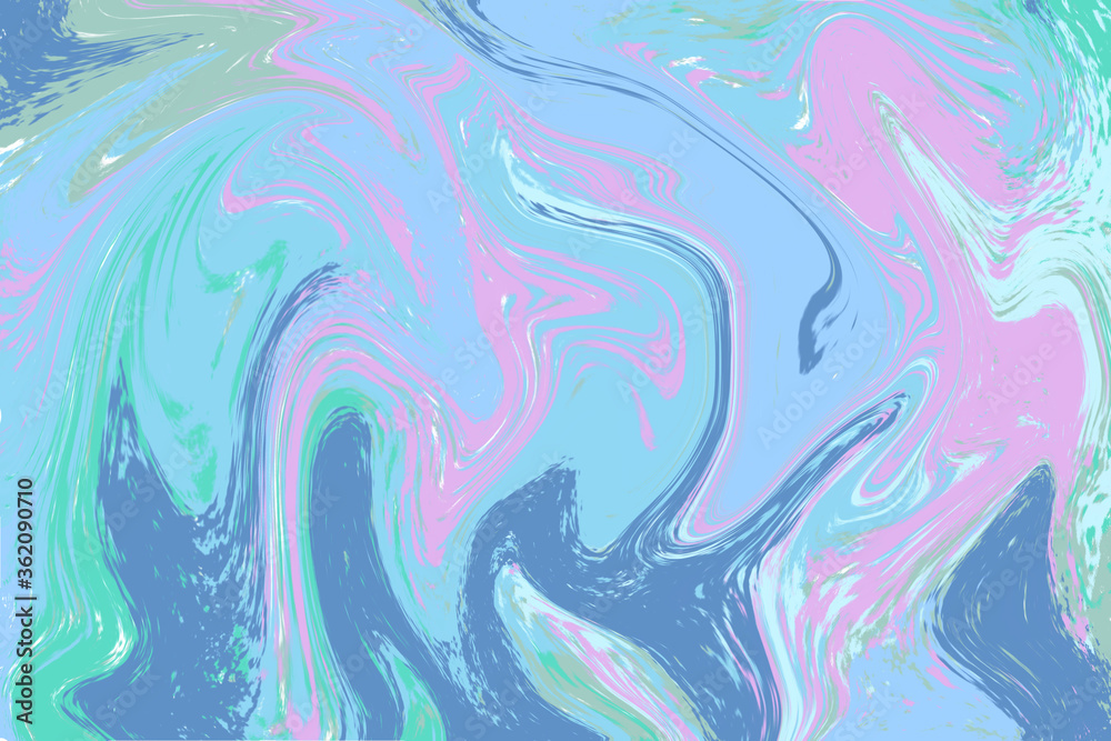 Blue pink abstract background. Colorful liquid paint raster illustration. Digital suminagashi paper.